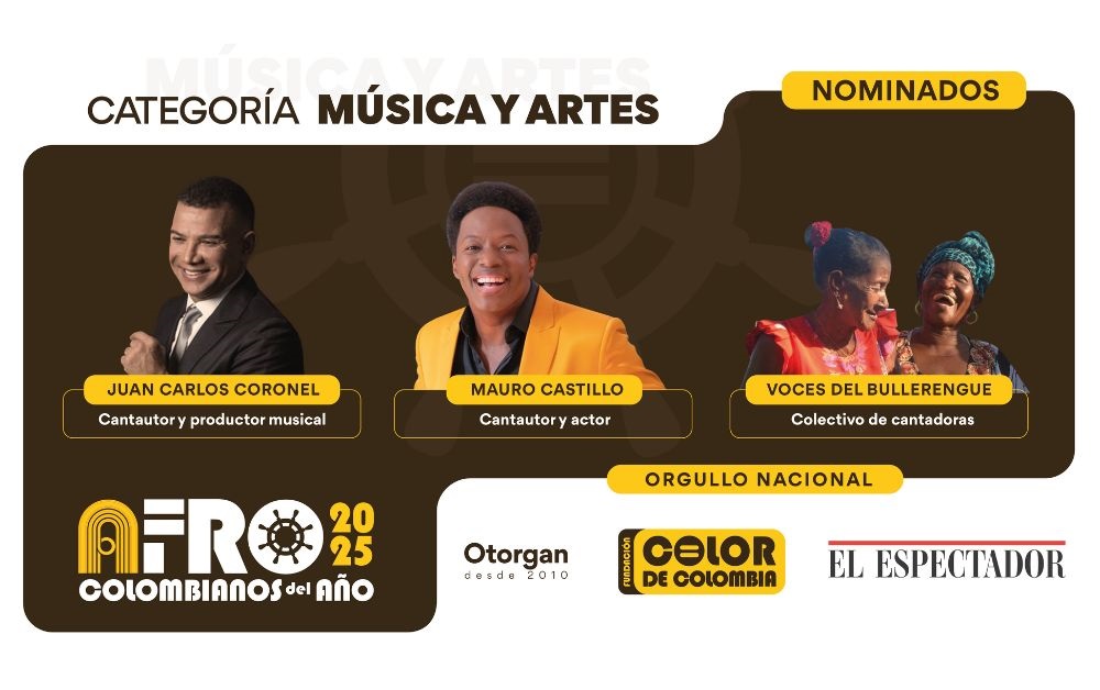 Vote por @JuanCaCoronel, @maurocastillo o Voces del Bullerengue, nominados en Afrocolombianos del Año 2025, Música y Artes