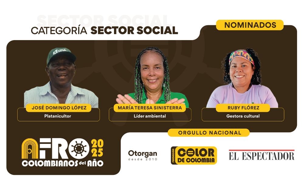 Vote por José Domingo López, María Teresa Sinisterra o Ruby Flórez, nominados en Afrocolombianos del Año 2025, Sector Social